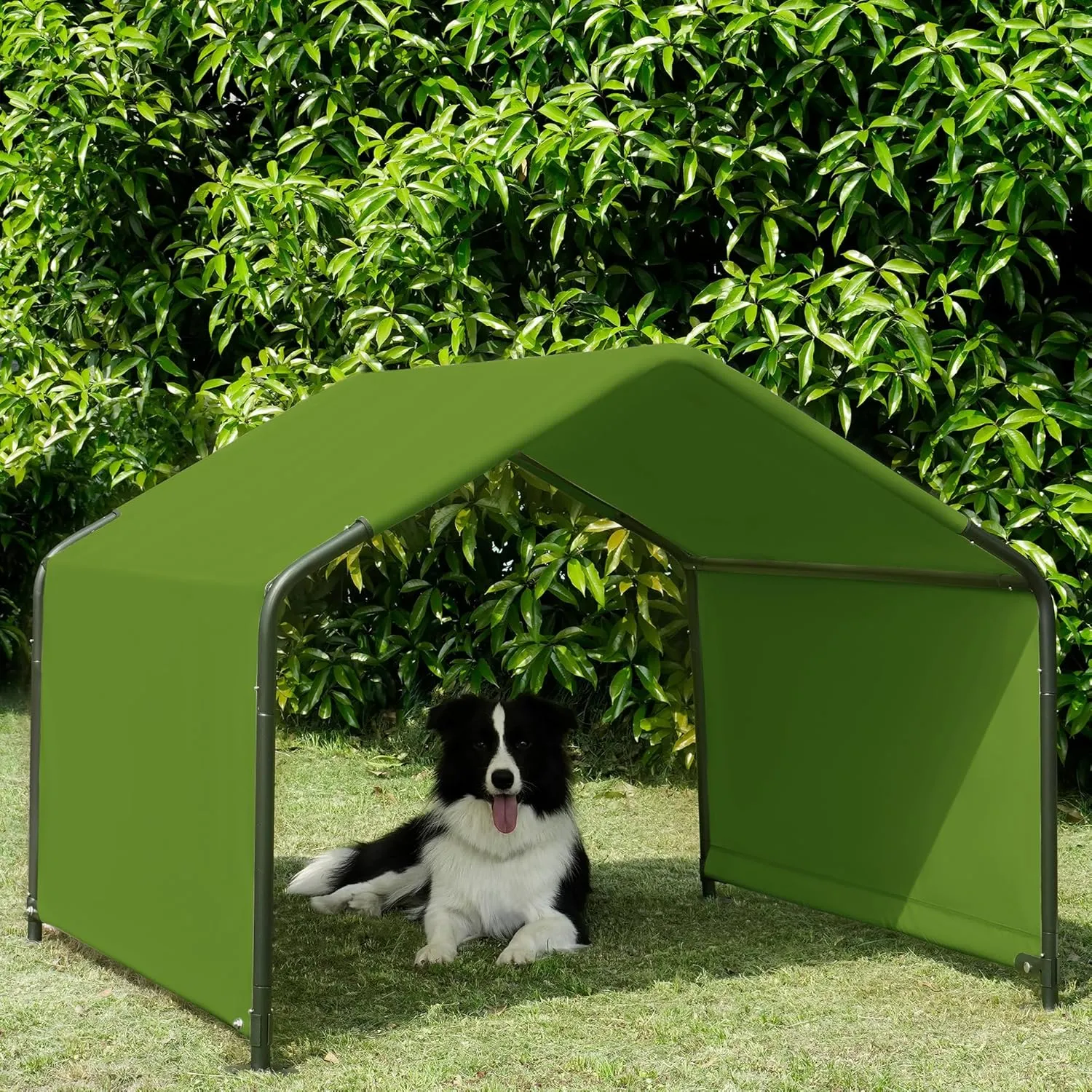 Dog Shade Shelter Outdoor Dark Green Tent for Large Medium Dogs, 4'x4'x3' Outside Sun Rain Canopy Pet House for Cats Pigs Livestock with Waterproof Roof Ground Nails…
