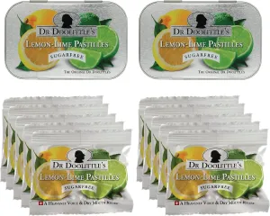 DOOLITTLE Dr Sugar Free Soft Fruit Pastilles for Voice and Throat, Lemon Lime Flavor, Multipack of 2.12 Ounce Tin, 2 Pack and .33 Ounce Travel Size Bag, 10 Pack