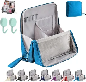 Doresty Makeup Bag, Doresty Standing Makeup Bag – Portable, Large Capacity, Multi-purpose Large Capacity Standing Makeup bag, Toiletry Bags with Compartments (blue)