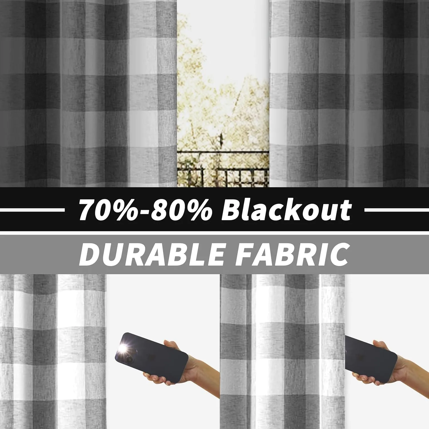 DriftAway Buffalo Plaid Check Curtains Woven Plaid Pattern Lined Blackout Thermal Insulated Window Curtain Grommet 2 Layers 2 Panels 52 Inch by 84 Inch Gray