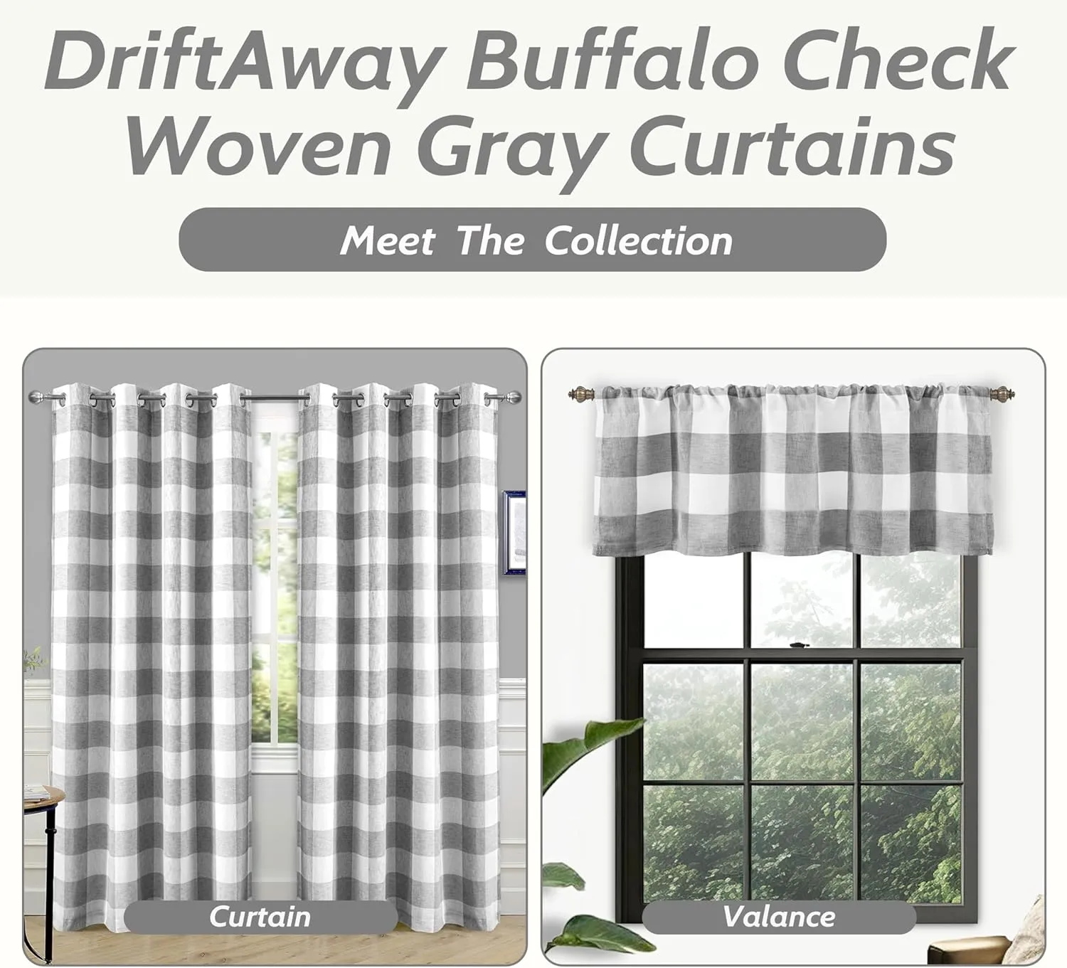 DriftAway Buffalo Plaid Check Curtains Woven Plaid Pattern Lined Blackout Thermal Insulated Window Curtain Grommet 2 Layers 2 Panels 52 Inch by 84 Inch Gray