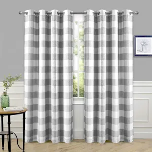 DriftAway Buffalo Plaid Check Curtains Woven Plaid Pattern Lined Blackout Thermal Insulated Window Curtain Grommet 2 Layers 2 Panels 52 Inch by 84 Inch Gray