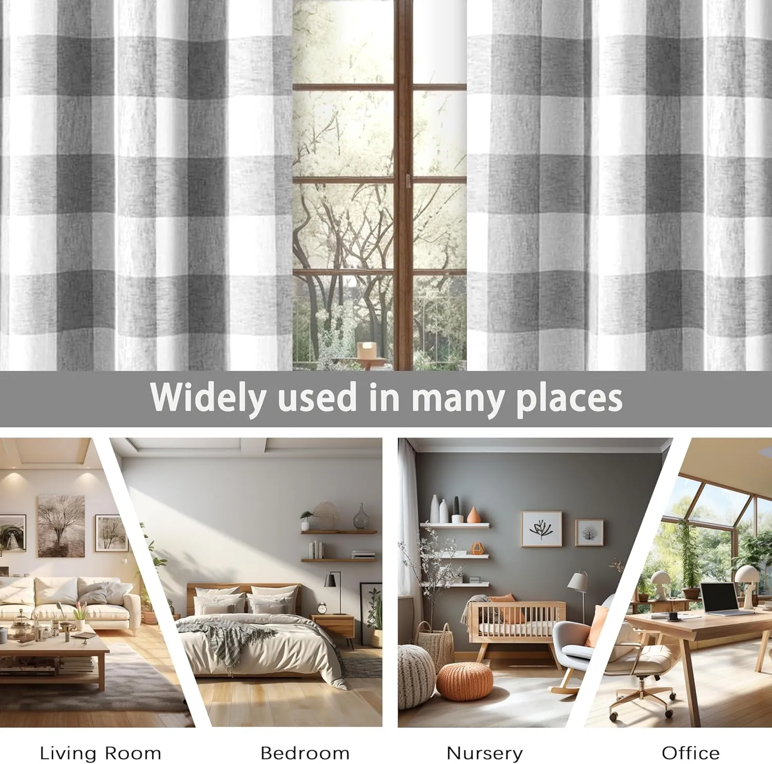 DriftAway Buffalo Plaid Check Curtains Woven Plaid Pattern Lined Blackout Thermal Insulated Window Curtain Grommet 2 Layers 2 Panels 52 Inch by 84 Inch Gray