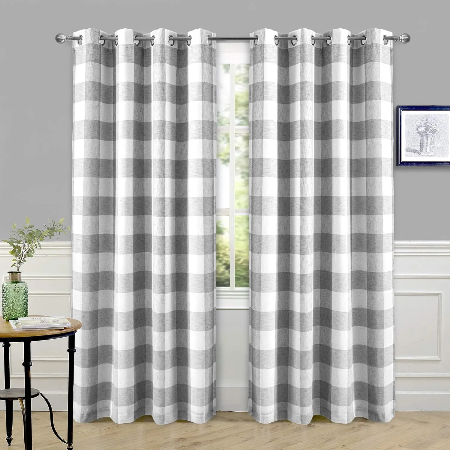 DriftAway Buffalo Plaid Check Curtains Woven Plaid Pattern Lined Blackout Thermal Insulated Window Curtain Grommet 2 Layers 2 Panels 52 Inch by 84 Inch Gray
