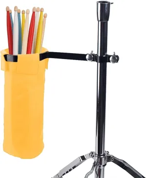 Drum Stick Holder, Adjustable Drum Sticks Bag, Drumstick or Brushes Mallets Container Bag, Clamp-On Lockable Aluminium Alloy Drumstick Holder for Drum Set Kit & Music Stand (yellow)