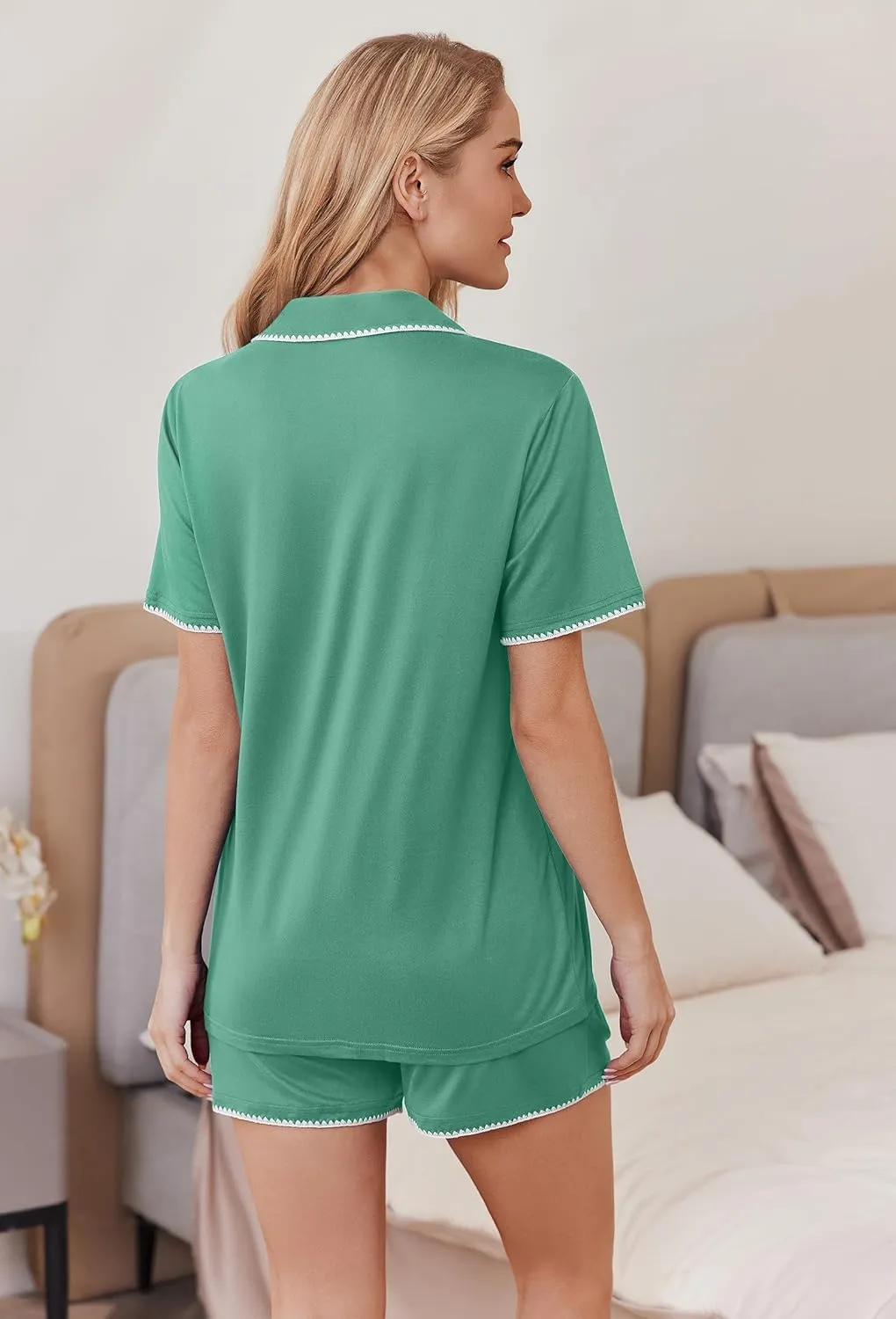 Ekouaer Pajamas for Women Set 2 Piece Soft Button Up Pjs Short Sleeve Summer Lounge Sets Comfy Sleepwear