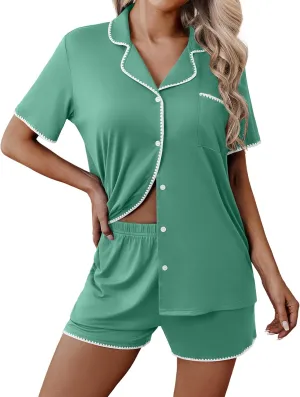 Ekouaer Pajamas for Women Set 2 Piece Soft Button Up Pjs Short Sleeve Summer Lounge Sets Comfy Sleepwear