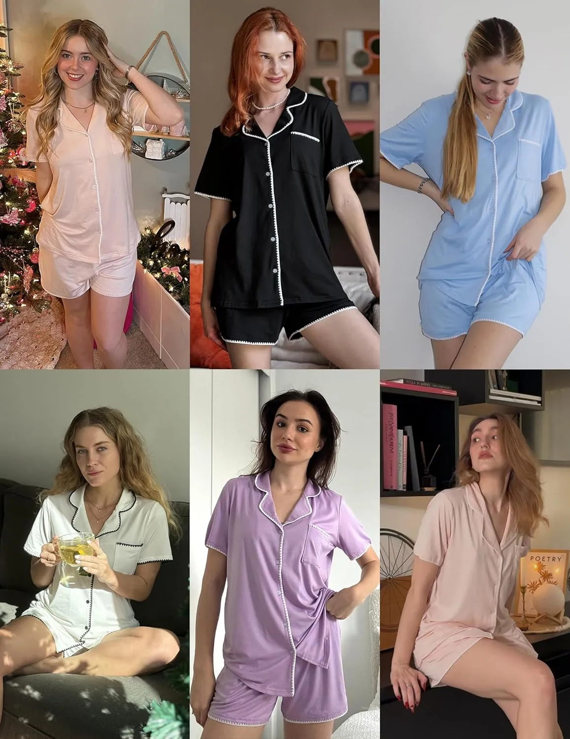 Ekouaer Pajamas for Women Set 2 Piece Soft Button Up Pjs Short Sleeve Summer Lounge Sets Comfy Sleepwear