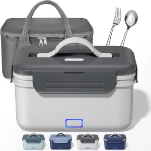 Electric Lunch Box for Adults, 100W/1.8L Heated Lunch Box for Men Work/Car/Truck, Portable Food Warmer Lunch Box Upgraded with Fork&Spoon and Insulated Carry Bag, 12V/24V/110V