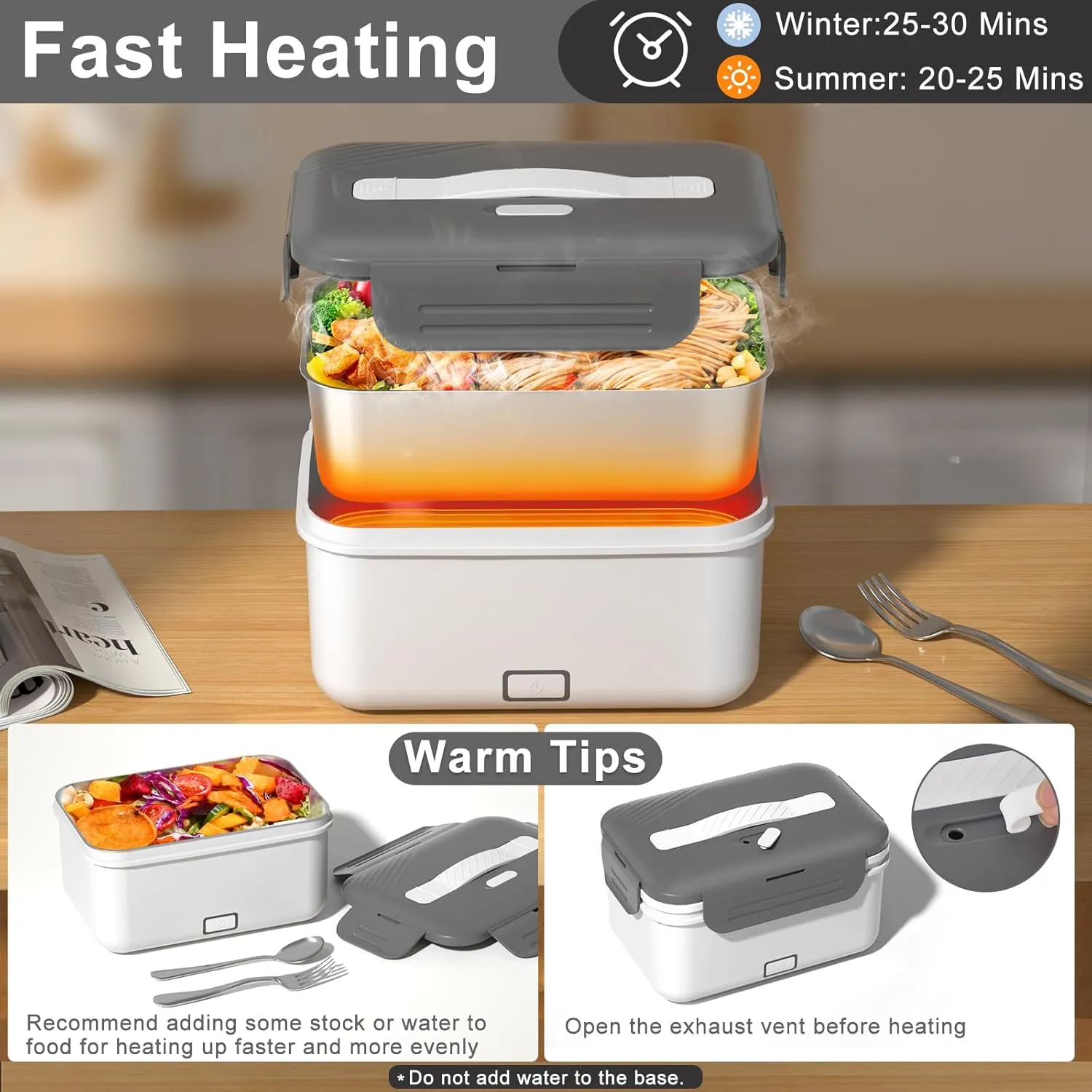 Electric Lunch Box for Adults, 100W/1.8L Heated Lunch Box for Men Work/Car/Truck, Portable Food Warmer Lunch Box Upgraded with Fork&Spoon and Insulated Carry Bag, 12V/24V/110V