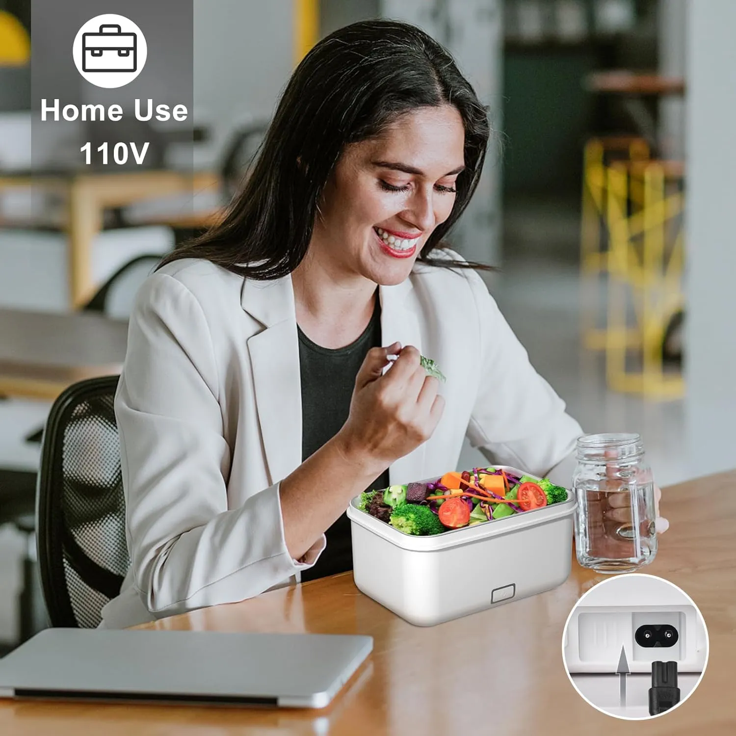 Electric Lunch Box for Adults, 100W/1.8L Heated Lunch Box for Men Work/Car/Truck, Portable Food Warmer Lunch Box Upgraded with Fork&Spoon and Insulated Carry Bag, 12V/24V/110V