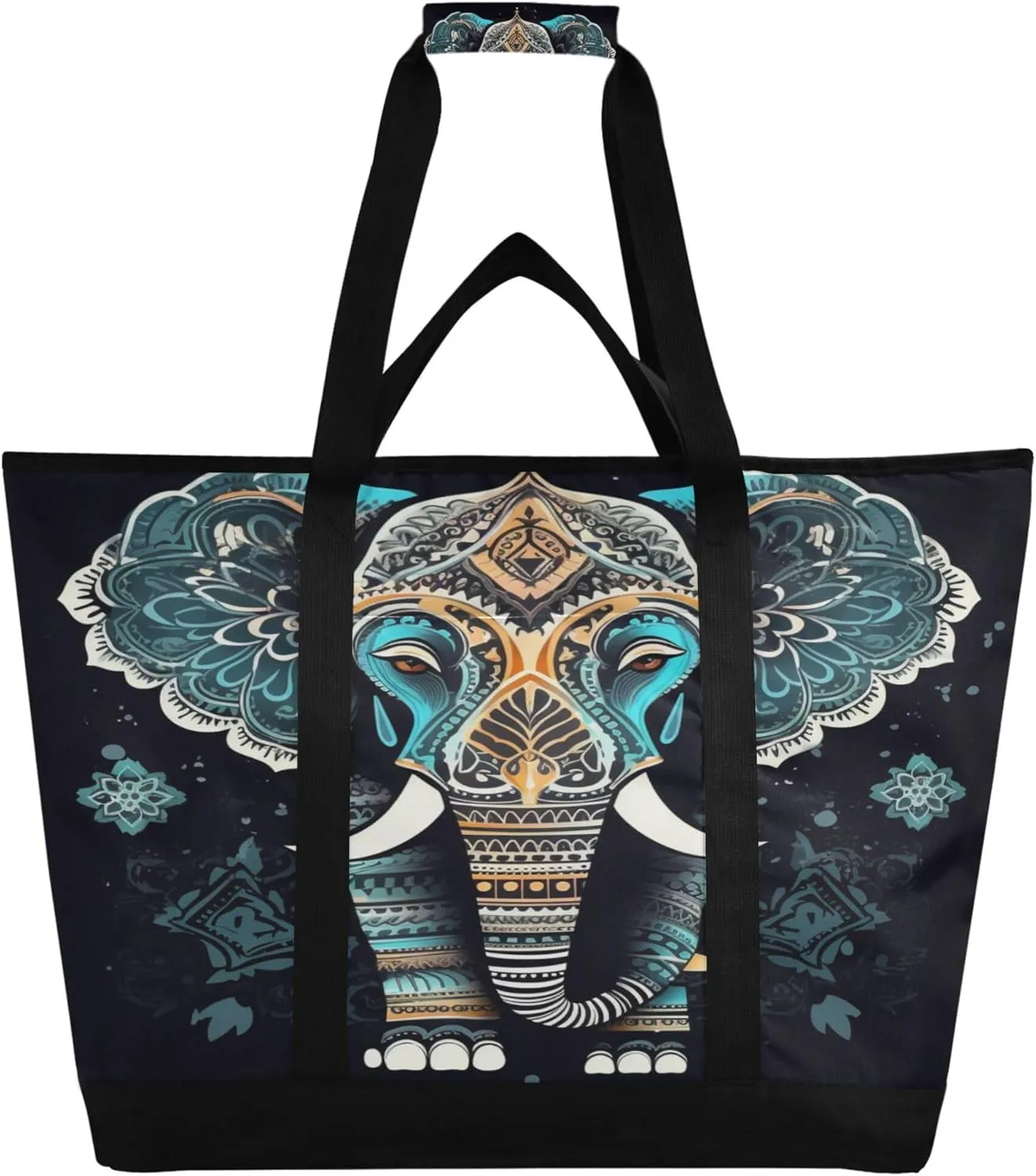 Elephant Reusable Insulated Cooler Bag with Ice Pack Compartment - Large 47L Waterproof Thermal Grocery Tote for Picnic Beach Camping Lunch Storage