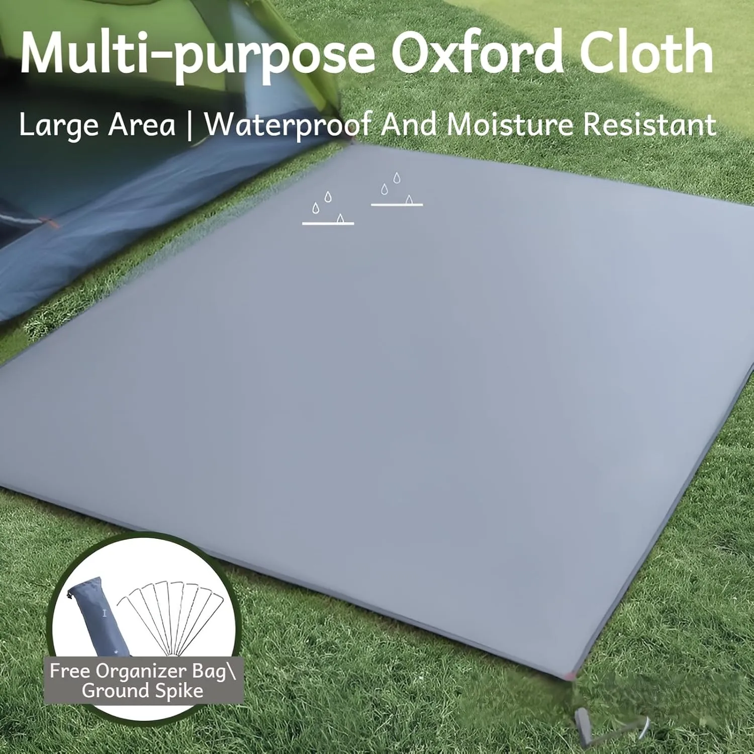 [Ellniges]【Waterproof Camping Ground Sheet】210D Oxford Hexagon Tarp with PU2000 Coating, Heavy-Duty Tear-【Multipurpose Outdoor Mat】for Tent Footprint, Picnic, Family Camping Gear (210x240cm w/Stakes)