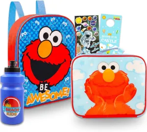 Elmo Mini Backpack and Lunch Box Set - Bundle 11" Sesame Street School Bag, Lunch Bag, Stickers, Water Bottle, More | Elmo Mini Backpack for Toddlers
