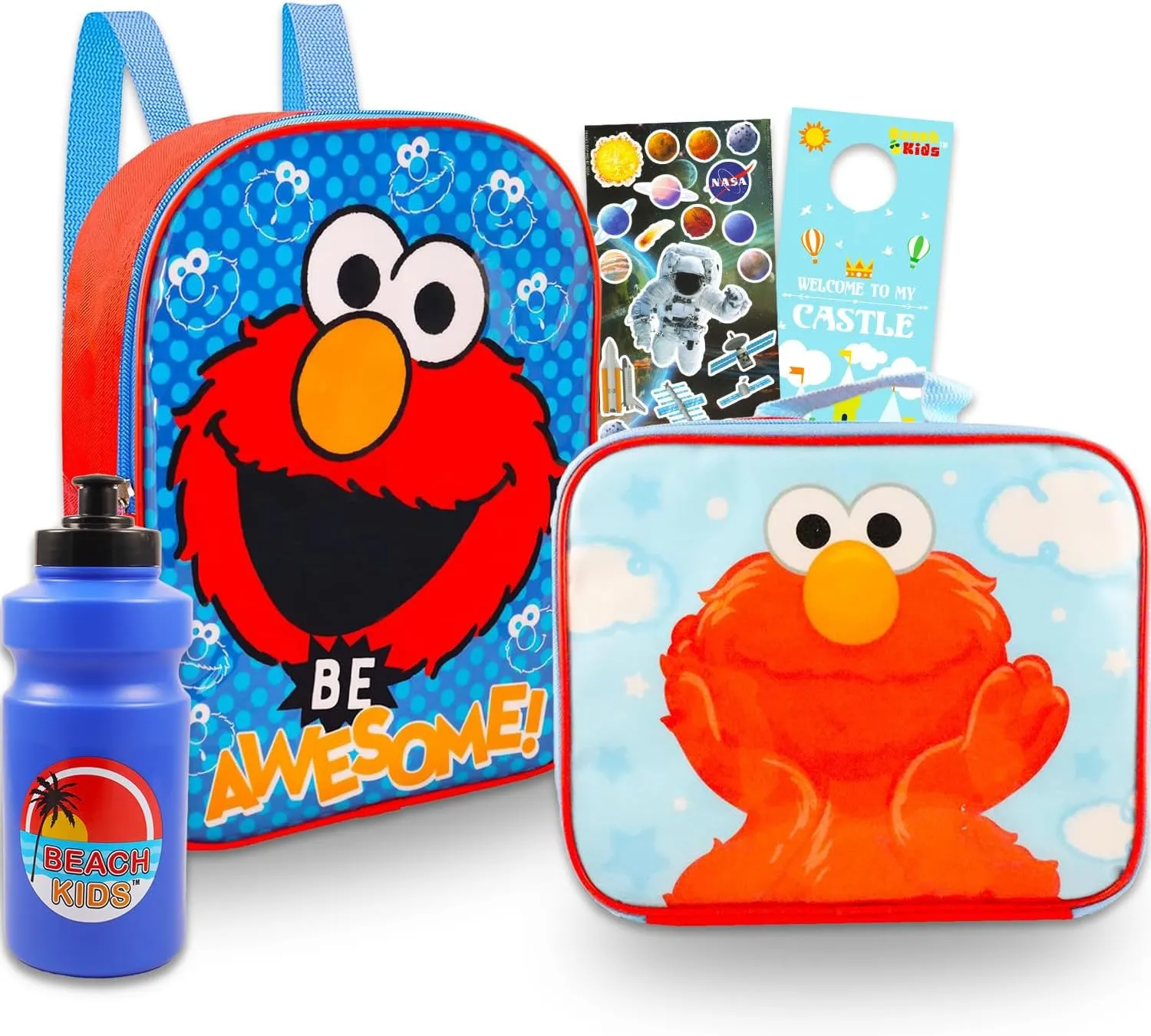 Elmo Mini Backpack and Lunch Box Set - Bundle 11" Sesame Street School Bag, Lunch Bag, Stickers, Water Bottle, More | Elmo Mini Backpack for Toddlers