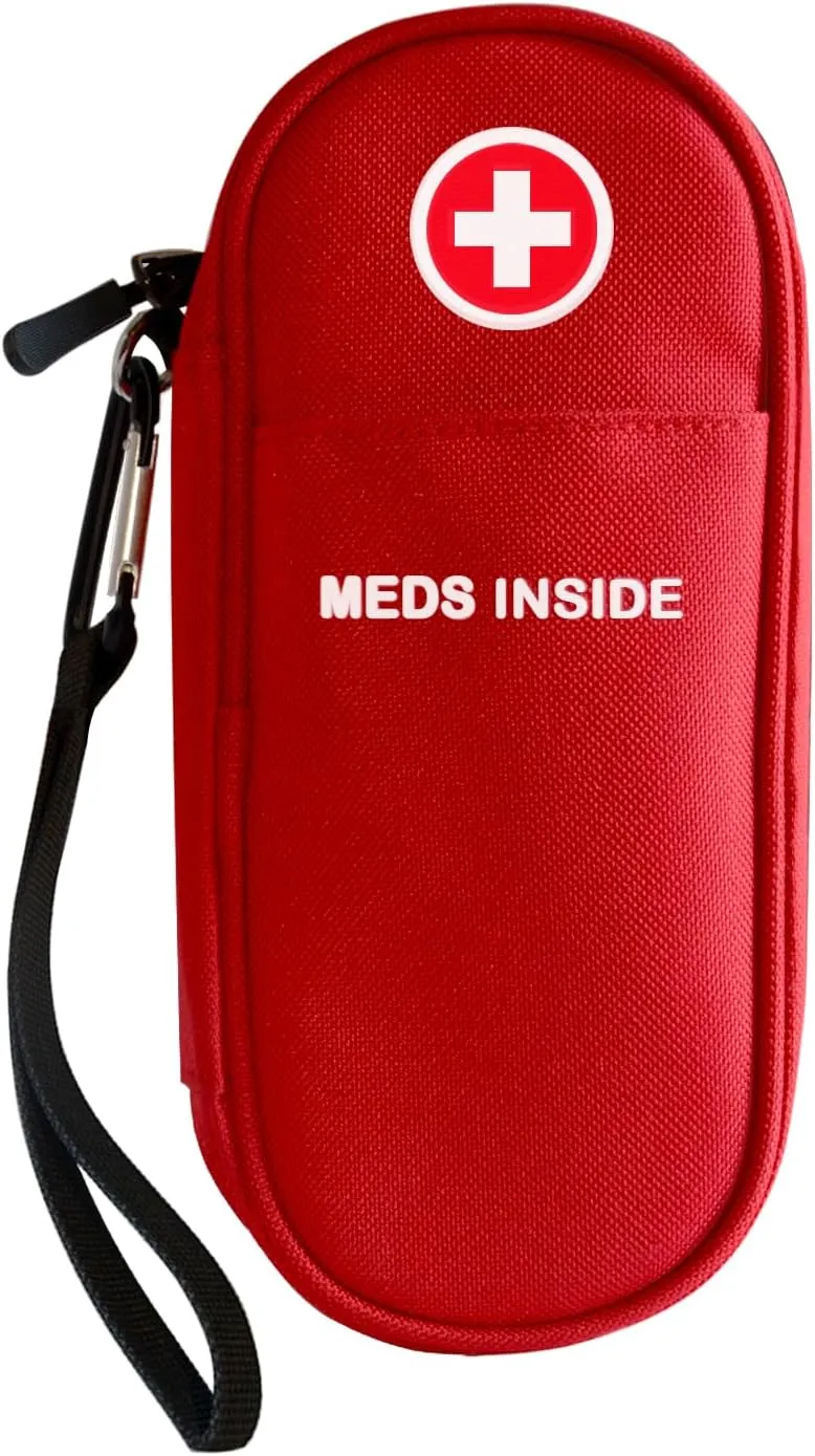 EpiPen Carrying Case Insulated, Travel Medical Bag with YKK Zipper, Emergency Medication Organizer Pouch for 2 Epi Pens or Auvi-Q, Anti-Histamine, Asthma Inhaler, Allergy Medicines, Red