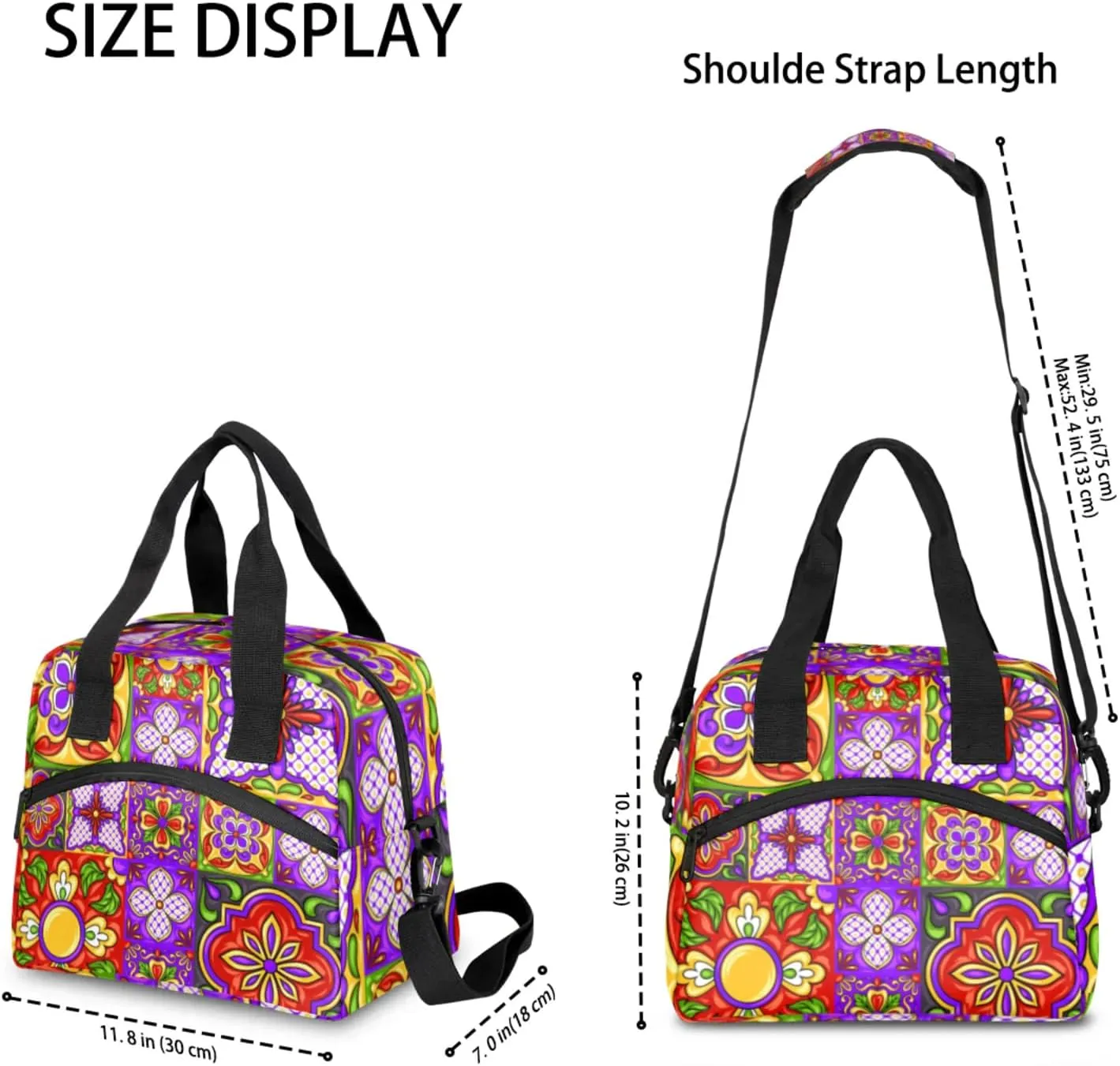 Ethnic Ceramic Mandala Insulated Lunch Bag Reusable Lunch Box Leisure Coffee Portable Lunch Tote Bag With Detachable Adjustable Shoulder Strap Suitable for Men and Women for Work, Picnic, Camping
