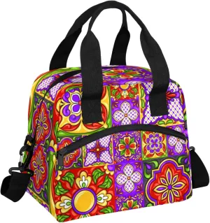 Ethnic Ceramic Mandala Insulated Lunch Bag Reusable Lunch Box Leisure Coffee Portable Lunch Tote Bag With Detachable Adjustable Shoulder Strap Suitable for Men and Women for Work, Picnic, Camping