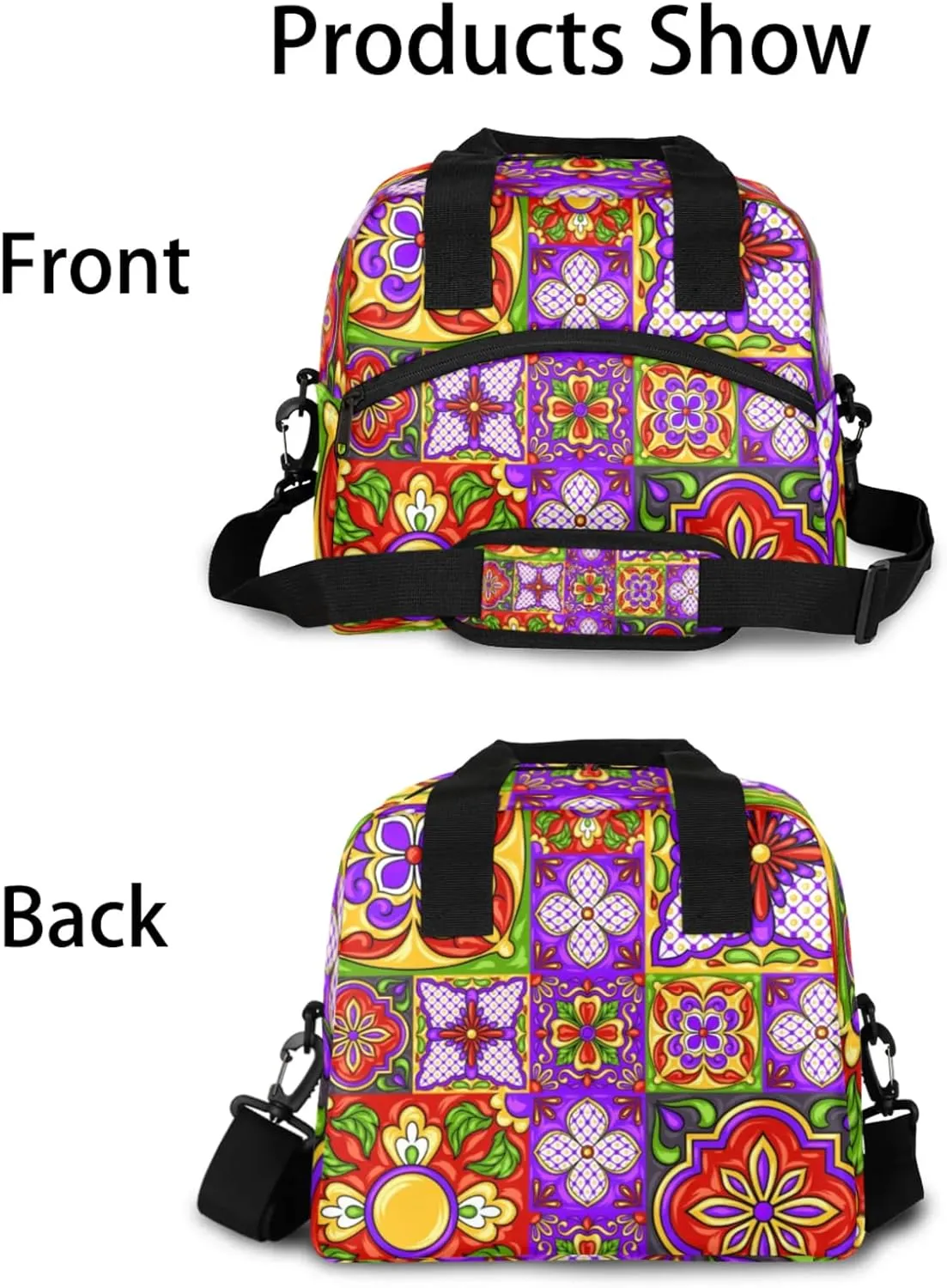 Ethnic Ceramic Mandala Insulated Lunch Bag Reusable Lunch Box Leisure Coffee Portable Lunch Tote Bag With Detachable Adjustable Shoulder Strap Suitable for Men and Women for Work, Picnic, Camping