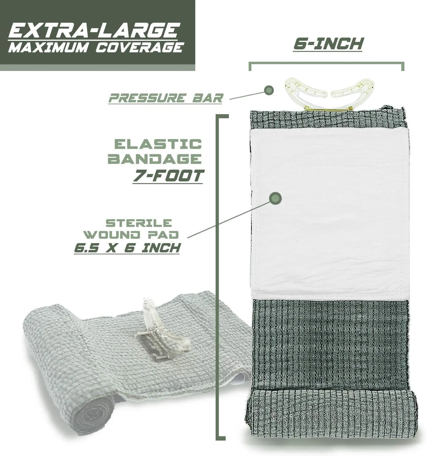 EVERLIT Israeli 6 Inch Emergency Bandage Compression Trauma Pressure Wound Dressing Sterile Vacuum-Sealed Packaging for Bleeding Control, Medical Trauma Kit, Gun Shot, First Aid IFAK