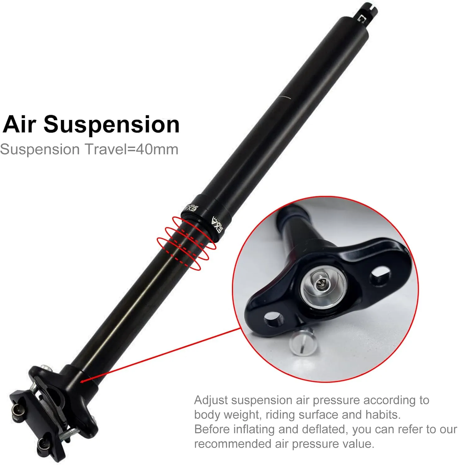 EXA Form 860i 30.9mm/31.6mm Dropper Post with Adjustable Suspension, 100mm/125mm/150mm Travel Seat Post with Lever Kit