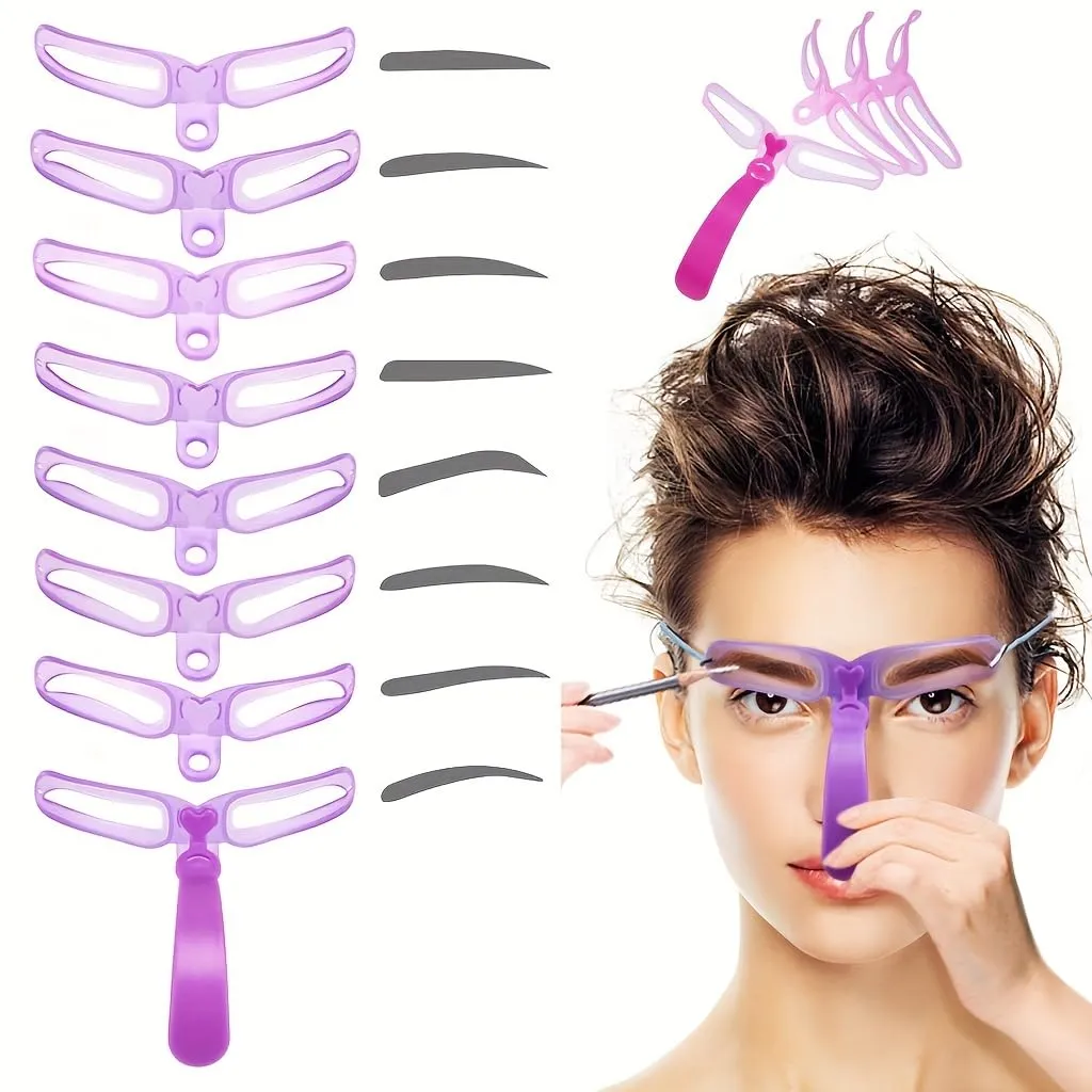 Eyebrow Stencil Kit for Shaping and Trimming, Easy-to-Use Eyebrow Stamp Stencil Set with Handle, 8 Styles Durable (Purple)