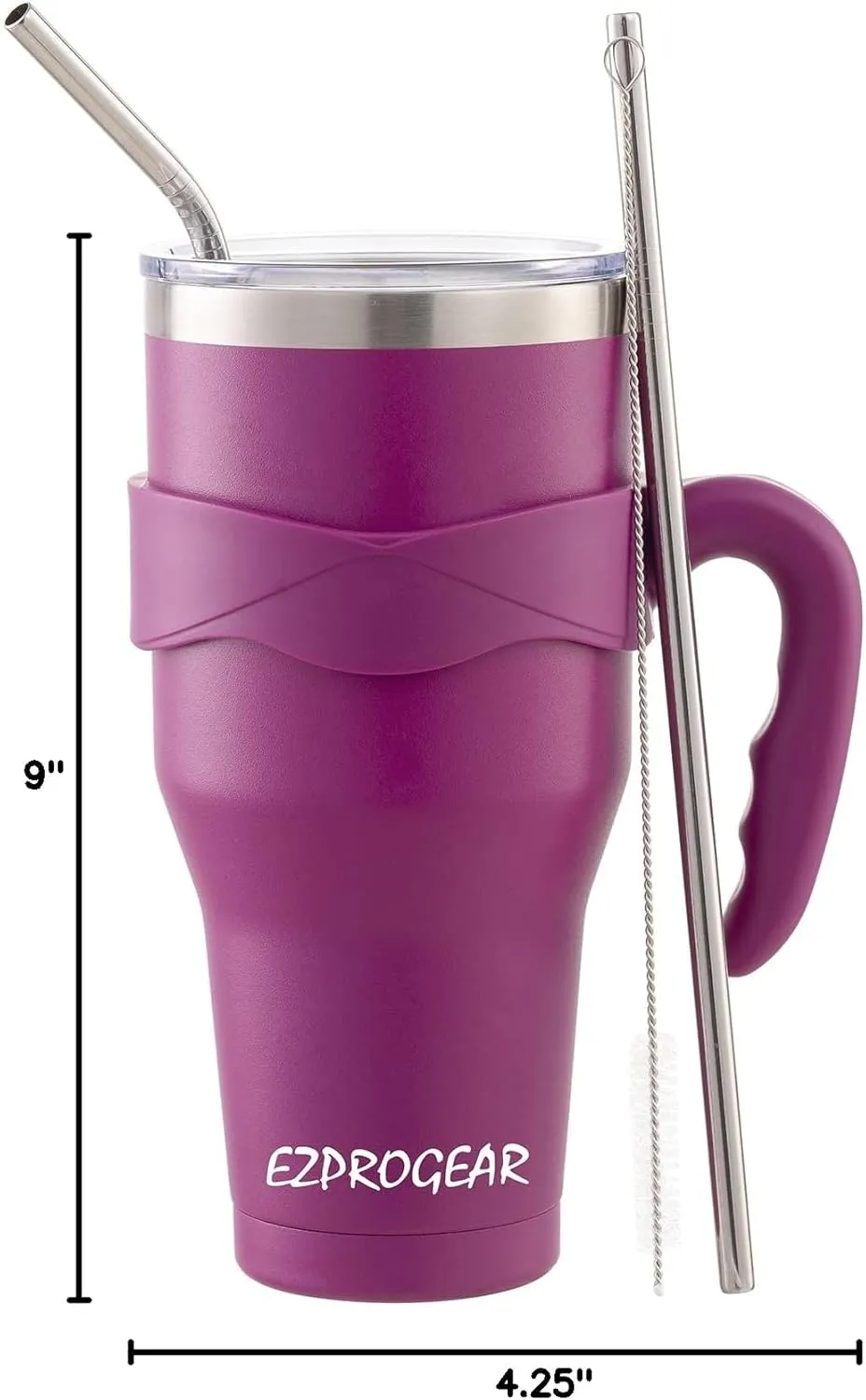 Ezprogear 40 oz Stainless Steel Camping Tumbler with Handle Red Magenta Water Mug with Lid (Magenta)