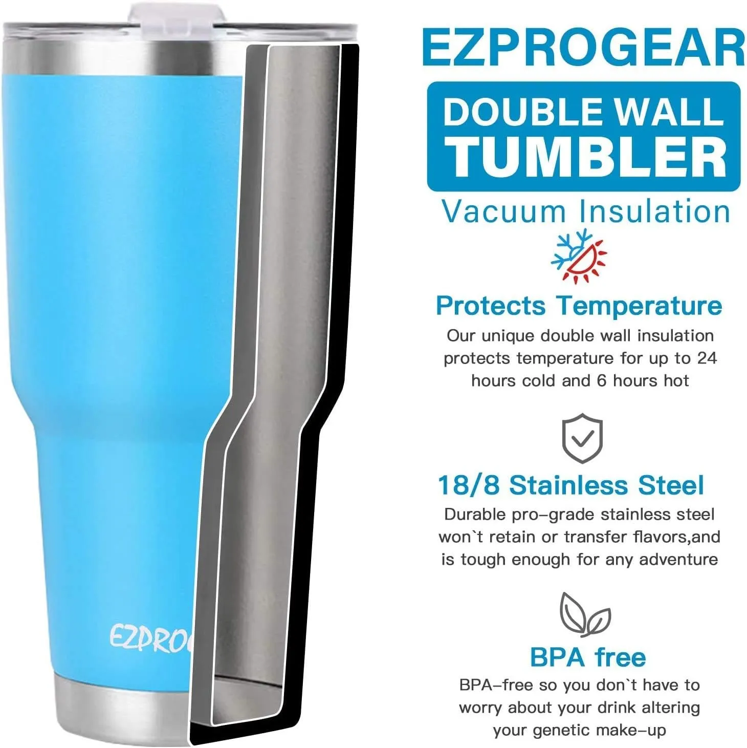 Ezprogear 40 oz Stainless Steel Camping Tumbler with Handle Red Magenta Water Mug with Lid (Magenta)