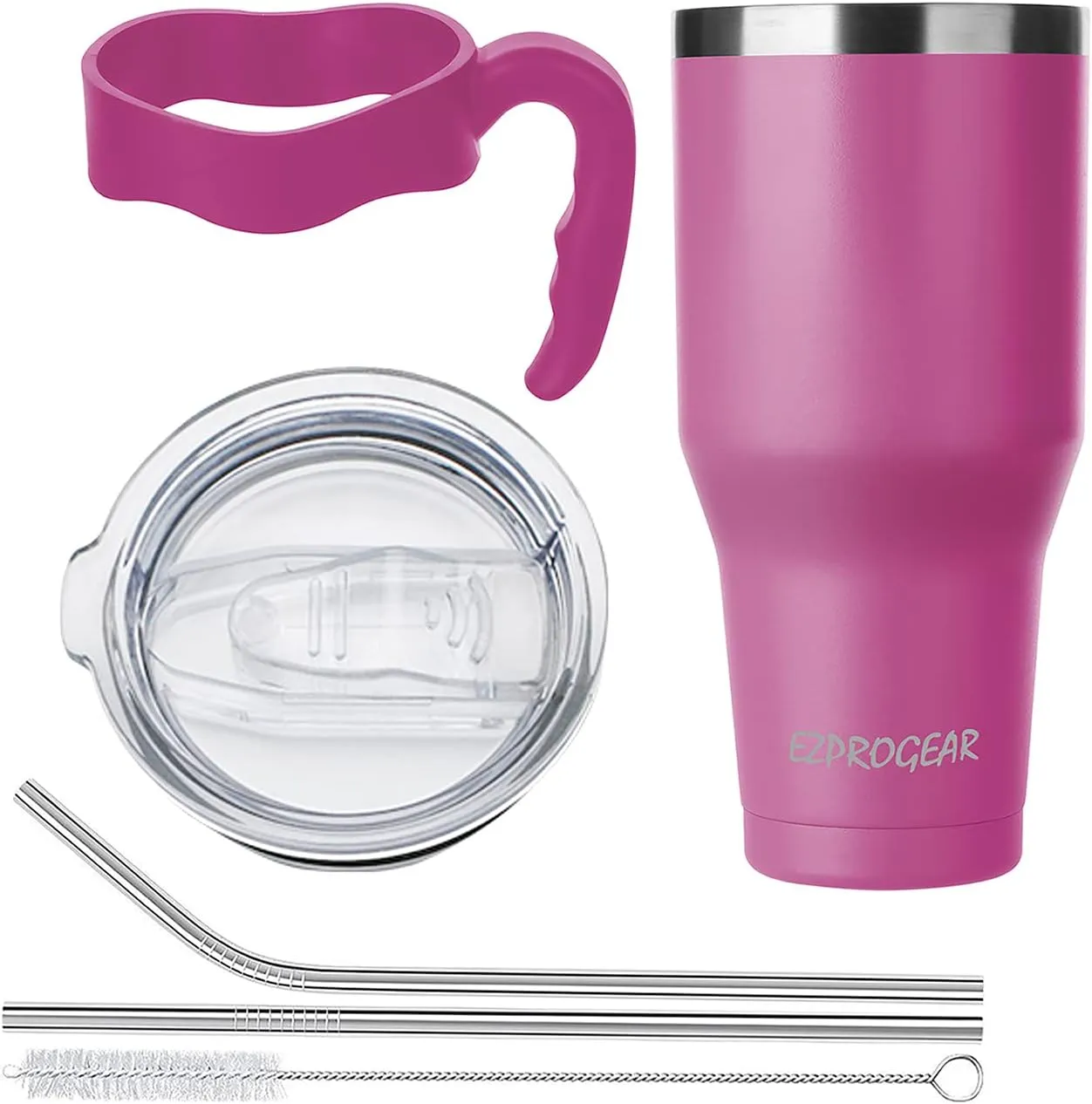 Ezprogear 40 oz Stainless Steel Camping Tumbler with Handle Red Magenta Water Mug with Lid (Magenta)