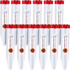 Fabbay 12 Pcs Travel Sharps Container Disposal Transportable Sharps with Locking Mechanism Needle Disposal Containers Small Single Use Transportable Container, 6.5 x 1.38 Inches