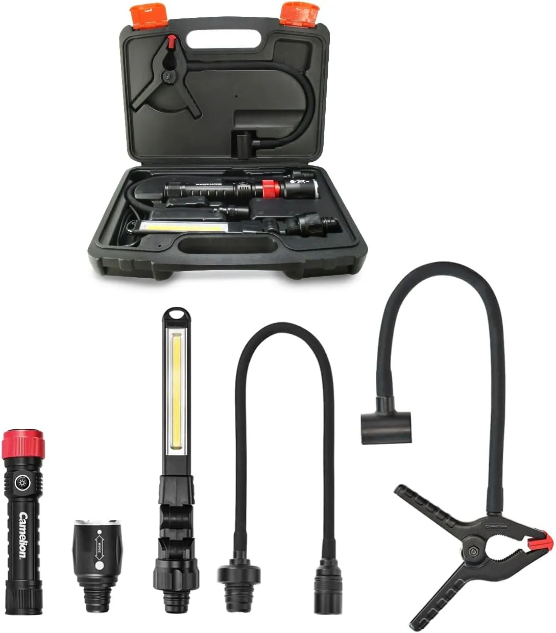 Father's Day gift for dad, 3-in-1 LED Flashlight Kit-Rechargeable Flashlight, Work Light, and Flexible Light. Interchangeable Heads, 5 light Modes, Waterproof, for Home, Outdoor, and Emergencies