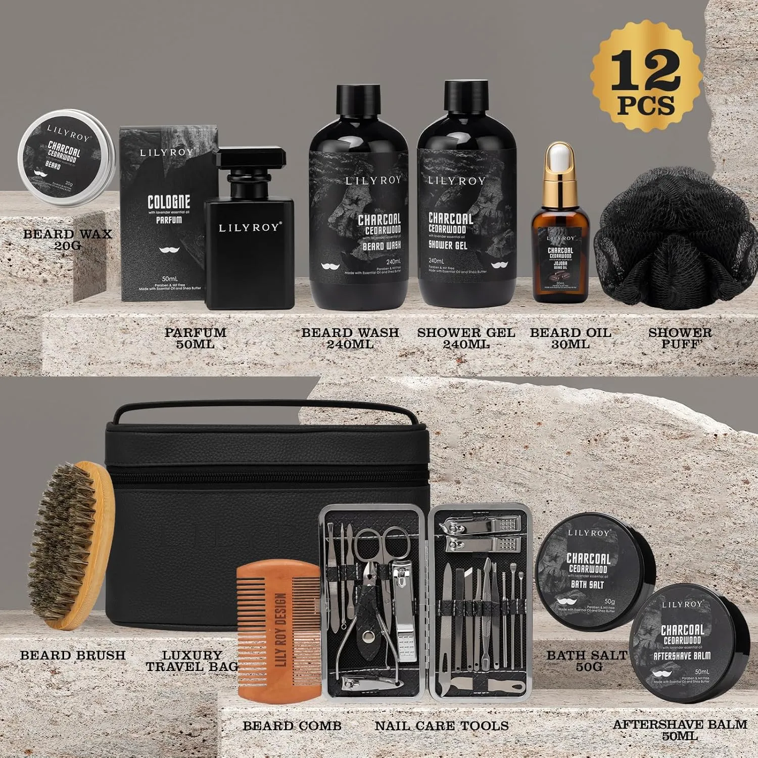 Father's Day Gift for Men - Luxury 30-Piece Bath & Beard Gift Set for Men, Bath & Body Care Kit for Him with Beard Wax | Christmas, Valentine's Day, Birthday, Spa Kit Travel Bag Gift for Dad