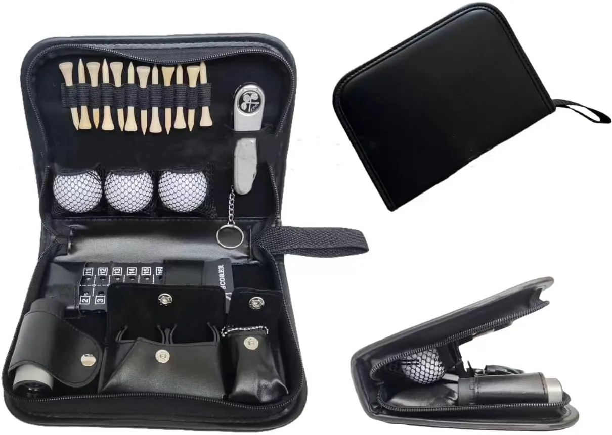 Faux Leather Golfs Set Tool Carrying Bag Multifunction Bag Balls Long-Tees Marker Knife Counter Cleaning Brush Golfer's Classic Accessory