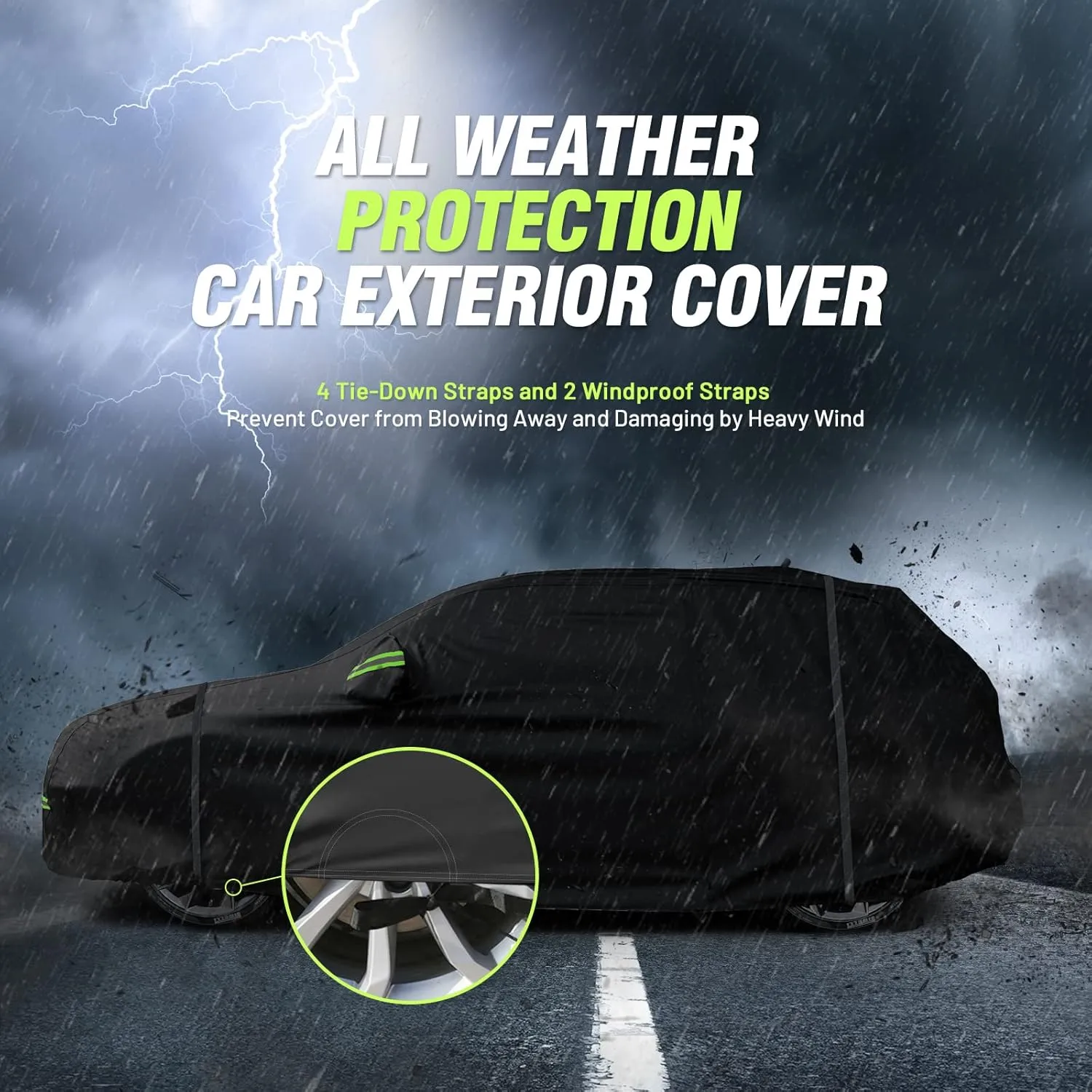 Favoto 6-Layers SUV Car Cover - Waterproof All Weather for Automobiles, Heavy Duty Outdoor Dust Rain Sun Protection Snowproof Car Tarp 4 Windproof Straps, Universal Fit for SUV (170-181 inch)