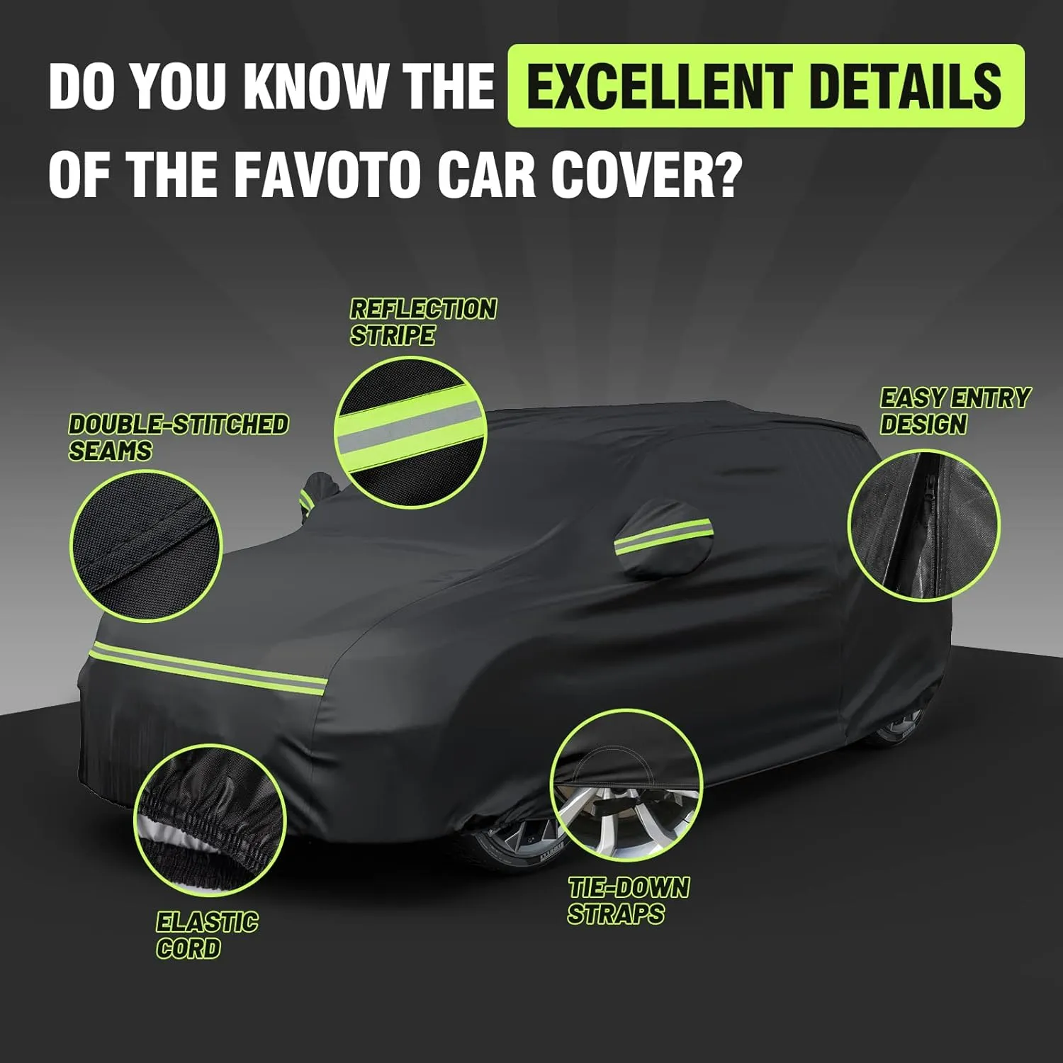 Favoto 6-Layers SUV Car Cover - Waterproof All Weather for Automobiles, Heavy Duty Outdoor Dust Rain Sun Protection Snowproof Car Tarp 4 Windproof Straps, Universal Fit for SUV (170-181 inch)
