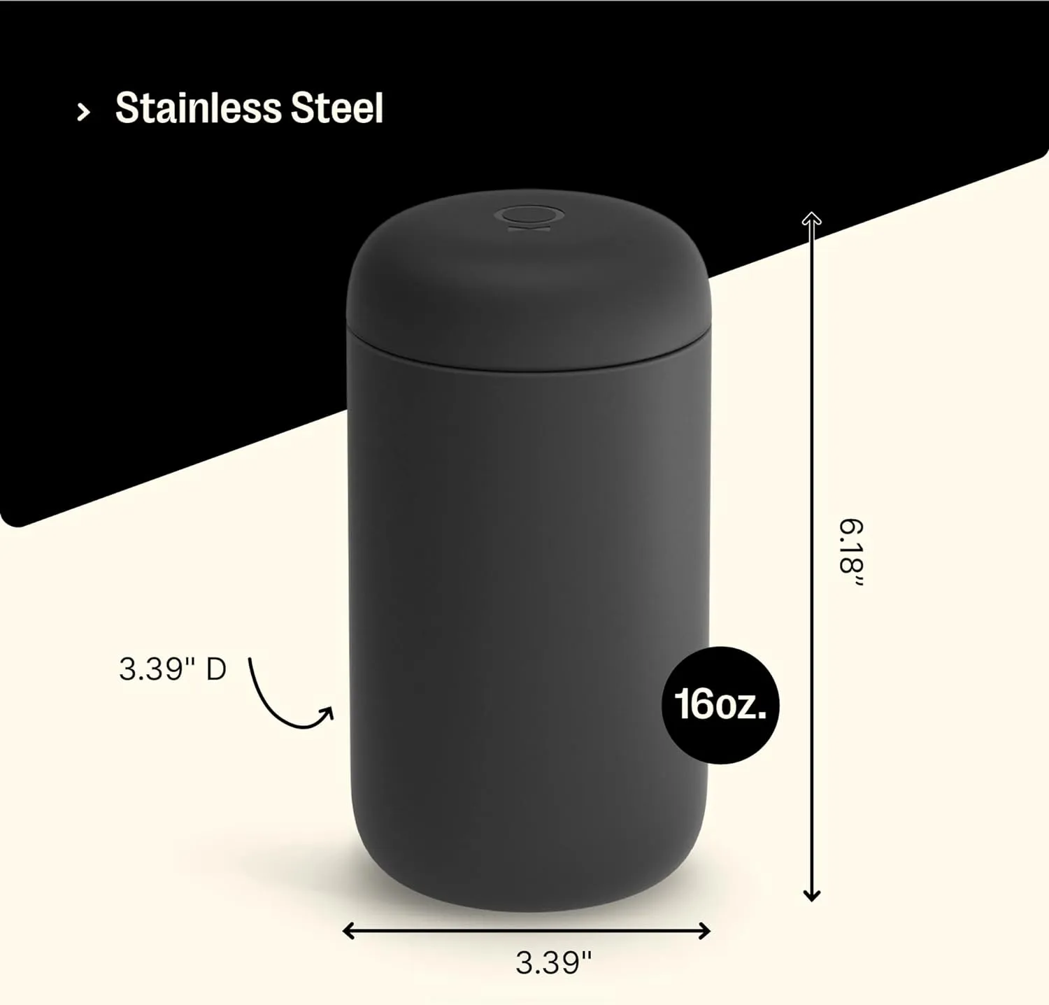 Fellow Carter Coffee Mug 16 oz For Travel - Wide Mouth Vacuum-Insulated Stainless Steel Tea and Coffee Tumbler with Ceramic Interior - Matte Black