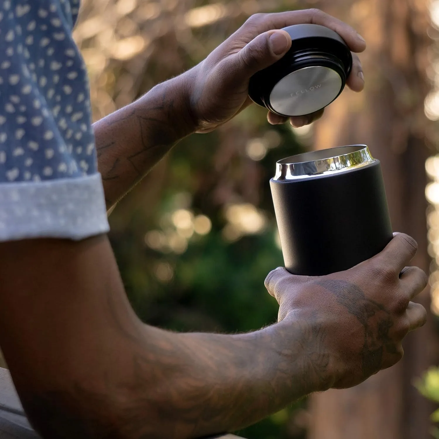 Fellow Carter Coffee Mug 16 oz For Travel - Wide Mouth Vacuum-Insulated Stainless Steel Tea and Coffee Tumbler with Ceramic Interior - Matte Black