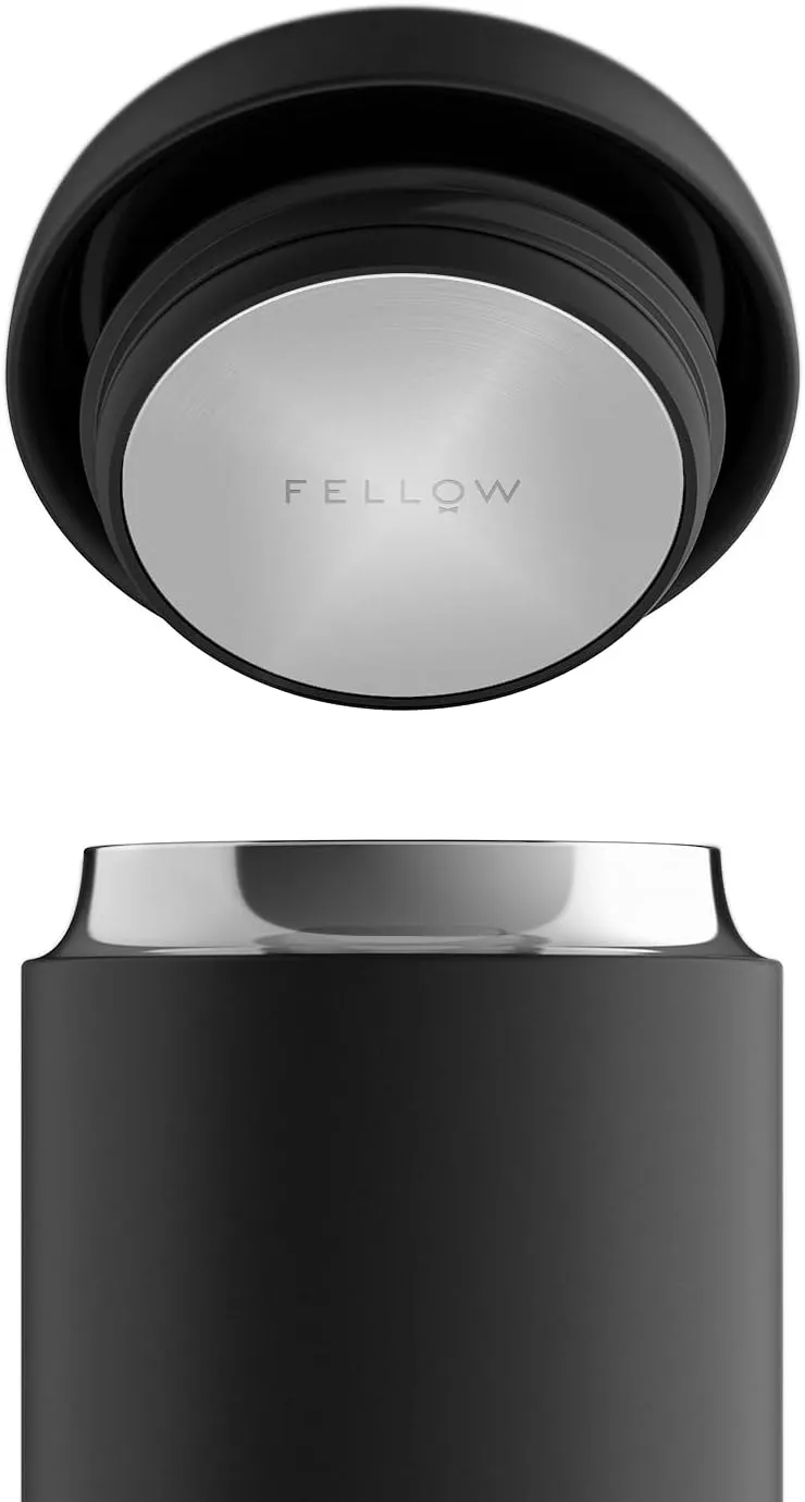 Fellow Carter Coffee Mug 16 oz For Travel - Wide Mouth Vacuum-Insulated Stainless Steel Tea and Coffee Tumbler with Ceramic Interior - Matte Black