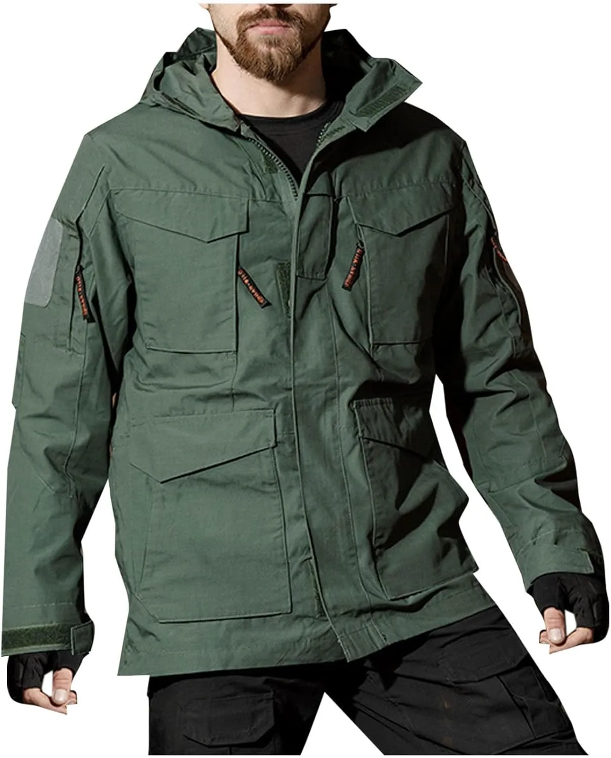 Finelylove Mens Military Tactical Jacket Waterproof Rain Jacket Warm Winter Raincoat Mountain Windbreaker with 6 Pockets