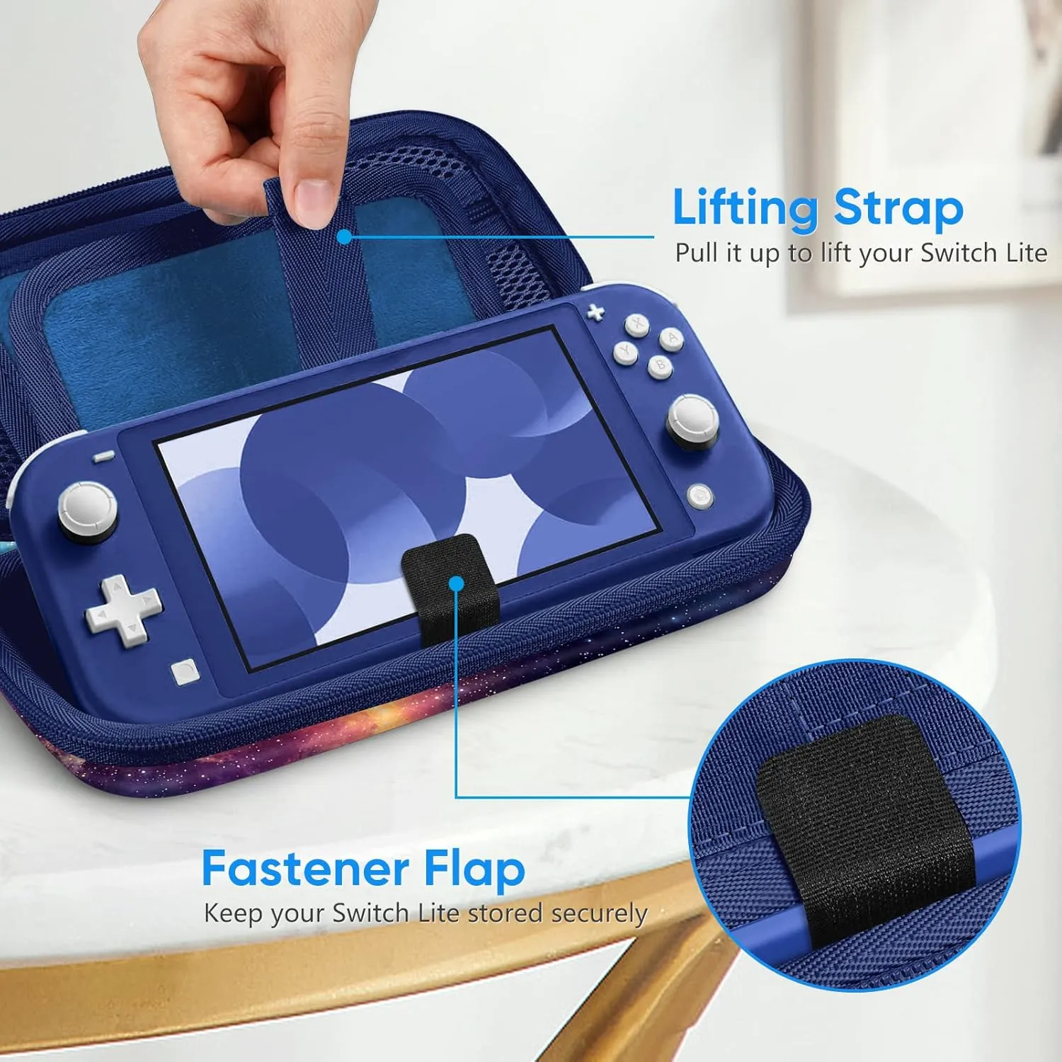 FINTIE Carrying Case for Nintendo Switch Lite 2019, [Shockproof] Hard Shell Protective Cover Travel Bag with Game Card & Micro SD Card Slots for Switch Lite Console & Accessories, Galaxy