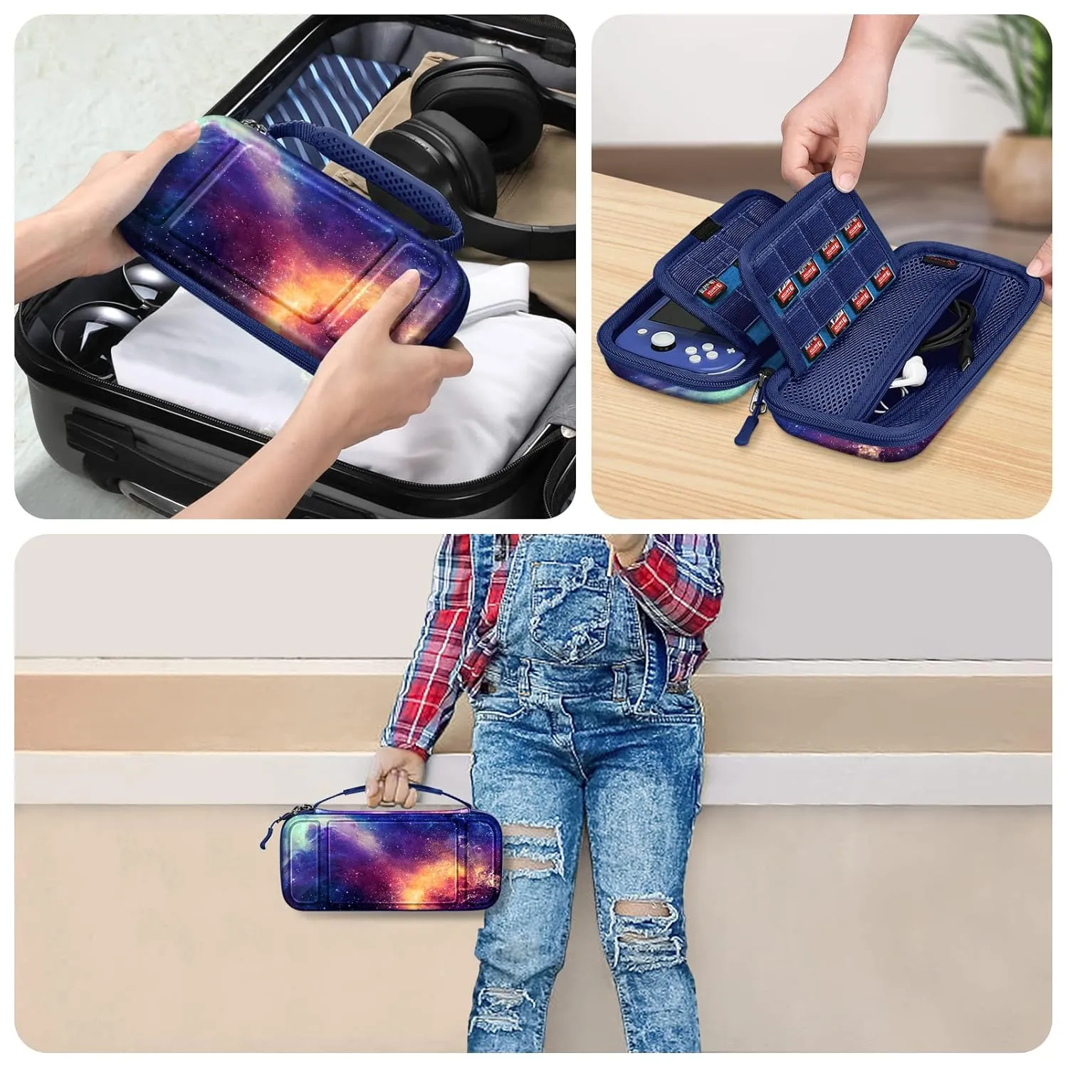 FINTIE Carrying Case for Nintendo Switch Lite 2019, [Shockproof] Hard Shell Protective Cover Travel Bag with Game Card & Micro SD Card Slots for Switch Lite Console & Accessories, Galaxy