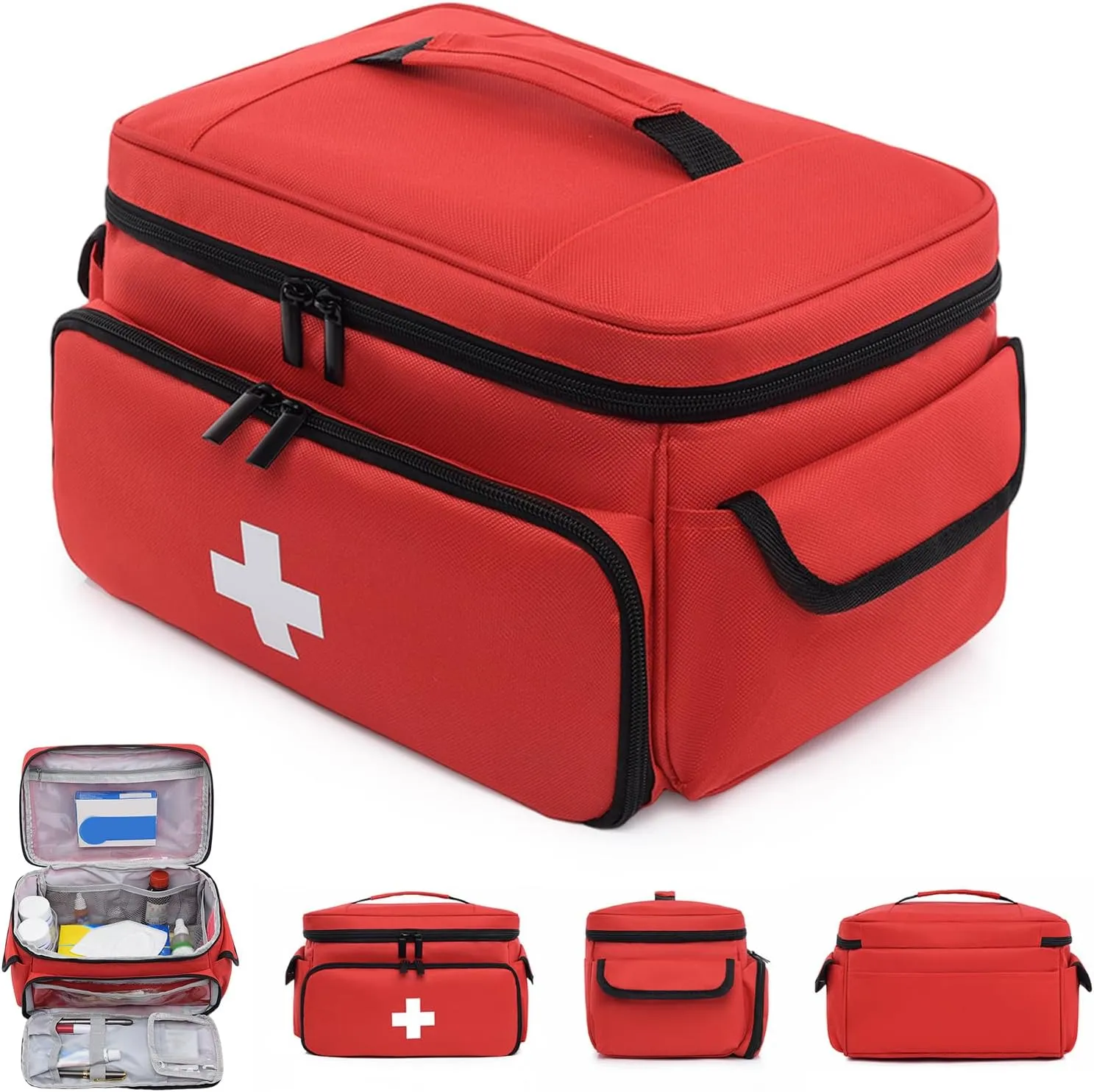 First Aid Bag, 10.6x7.5x6.3 Inch Medical Bag with Handle & Multi-Compartments, Large Capacity Medication Organizer Storage for Home, Travel &&