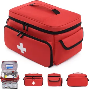 First Aid Bag, 10.6x7.5x6.3 Inch Medical Bag with Handle & Multi-Compartments, Large Capacity Medication Organizer Storage for Home, Travel &&