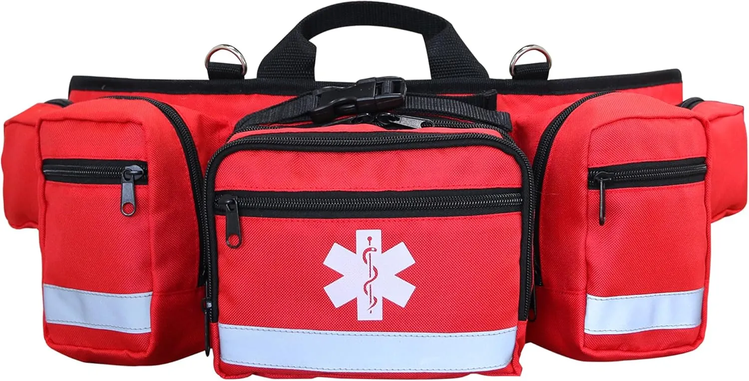 First Aid Fanny Pack Bag Empty,EMS,EMT,Emergency Trauma Doctor Bag,First Aid Kit For Car,Home,Hiking,Camping and Travel(Red)