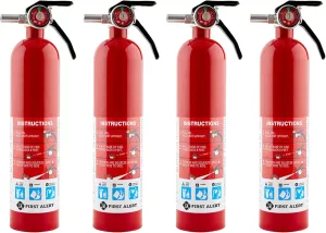 First Alert Fire Extinguisher for Home, Standard Rechargeable Compliance Unit, UL RATED 1-A:10-B:C, HOME1-4, Red, 4-Pack