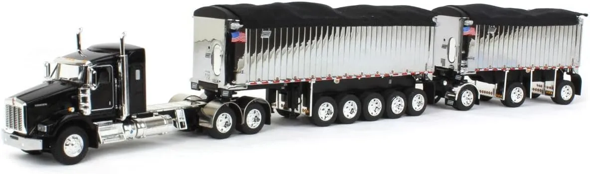 First Gear DCP 1/64 Black/Chrome Kenworth T800 w/Chrome East Genesis II End Dump Trailers 60-1572