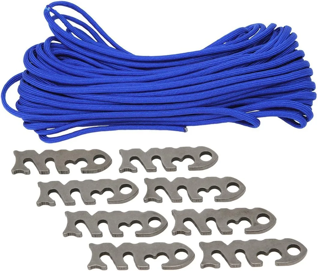 Fish Bone Knotless Rope and Gear Ties – Lightweight Backpacking or Camping Parachute Cord Tiedown – Aluminum, Stainless Steel and Titanium with Paracord Options