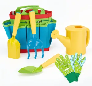 FITNATE Green Kids Garden Tools Set,6 PCS Garden Tools Including Watering Can, Shovel, Rake, Fork, Children Gardening Gloves and Garden Tote Bag, All in One Set