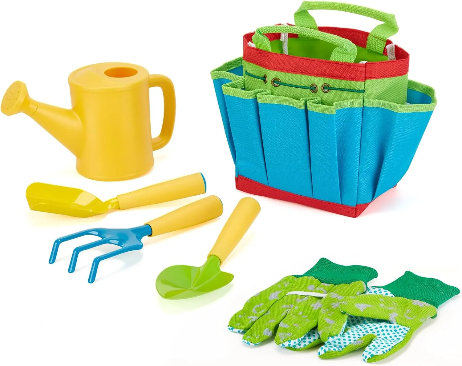 FITNATE Green Kids Garden Tools Set,6 PCS Garden Tools Including Watering Can, Shovel, Rake, Fork, Children Gardening Gloves and Garden Tote Bag, All in One Set