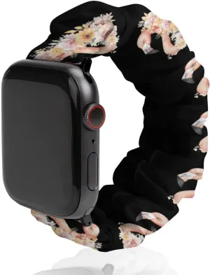 Flamingos Head With Floral Fashion Watch Strap Scrunchies Wristbands Compatible With IWatch Series